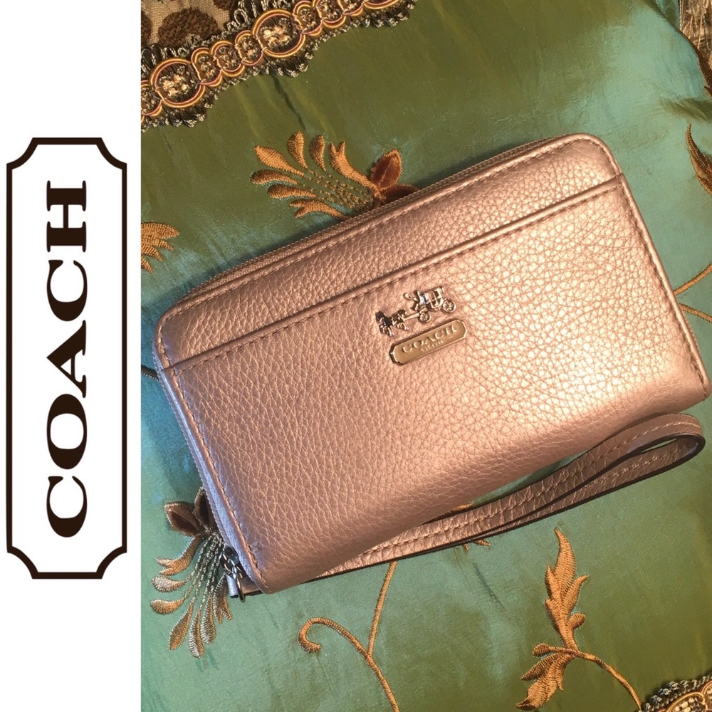 COACH gold leather zip around wallet